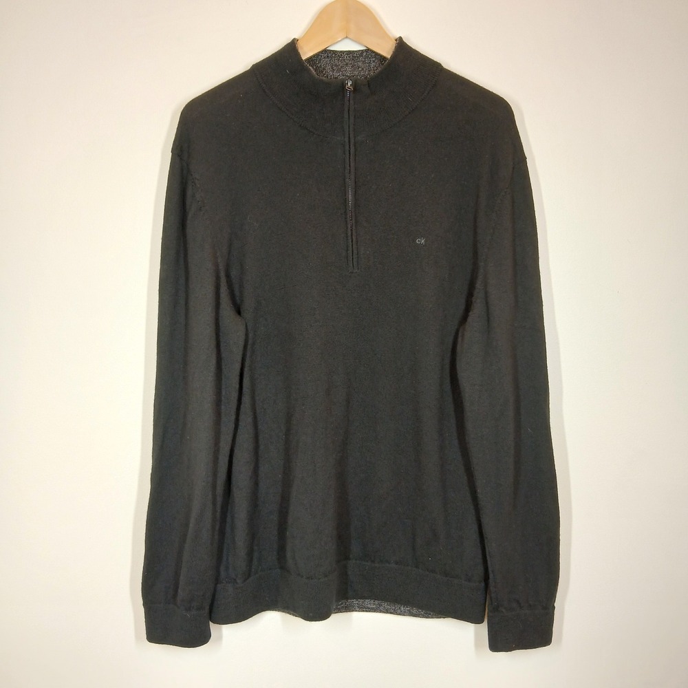 Calvin Klein Sweater Mens XL Black The Extra-Fine Merino Wool Quarter Zip
